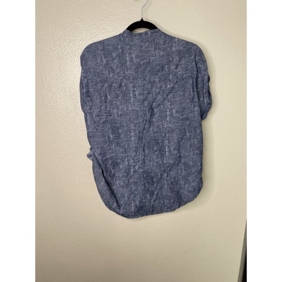 Michael Kors Womens Blue Blouse 12 short sleeve v-neck‎ button up  cotton - Picture 5 of 6